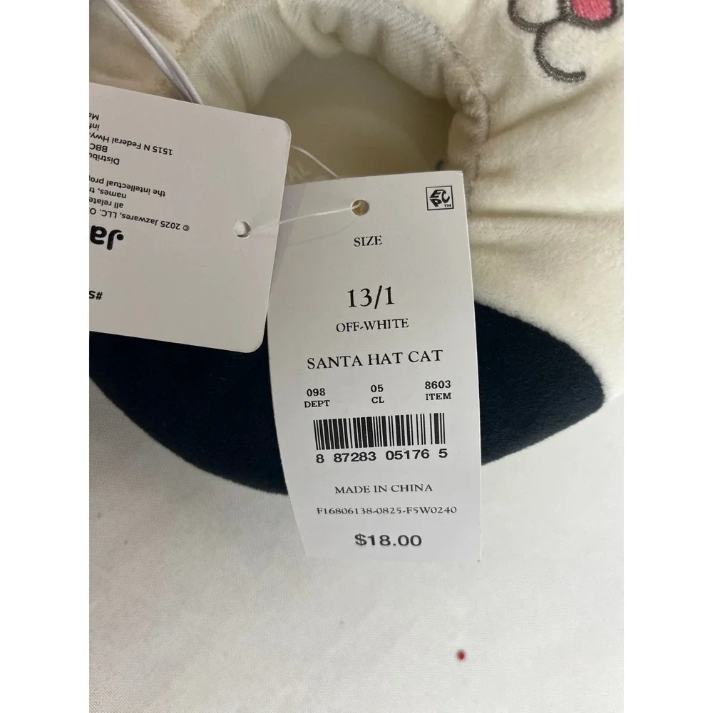 Squishmallows Santa Hat Cat Slippers Kids Size 13/1 Off-White Plush Shoes